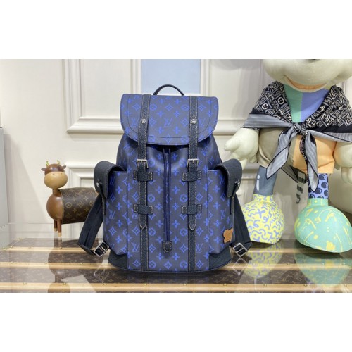 Louis Vuitton M46338 Christopher MM backpack in Blue Monogram coated canvas