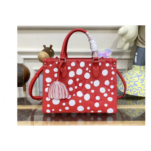 Louis Vuitton M46412 LVxYK OnTheGo PM Bag in Red and white Monogram Empreinte Leather with Infinity Dots print