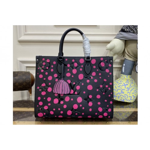 Louis Vuitton M46418 LVxYK OnTheGo MM Bag in Black and Fuchsia Monogram Empreinte Leather with Infinity Dots print