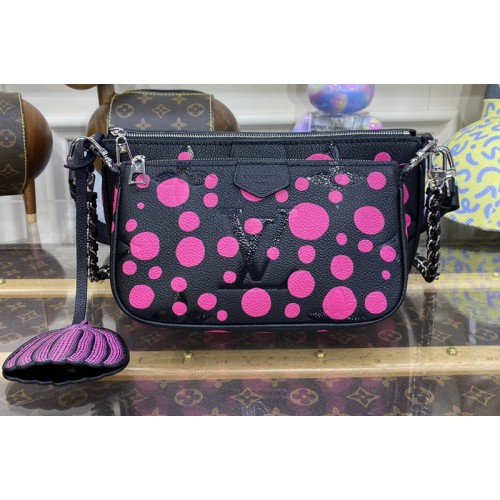 Louis Vuitton M46421 LVxYK Multi Pochette Accessoires Bag in Black and Fuchsia Monogram Empreinte Leather with Infinity Dots