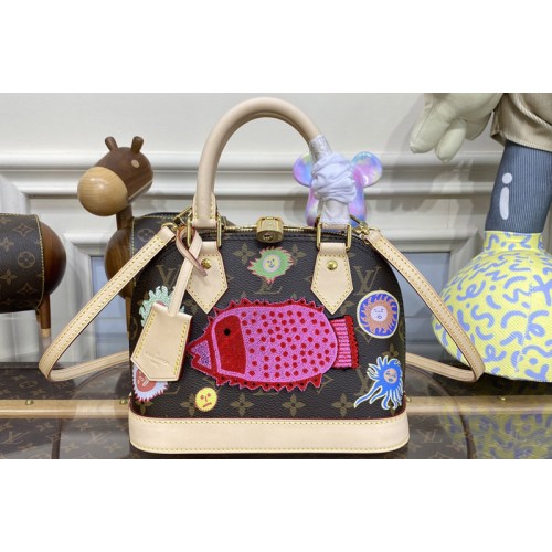 Louis Vuitton M46428 LVxYK Alma BB Bag in Monogram coated canvas with Faces print and embroidery