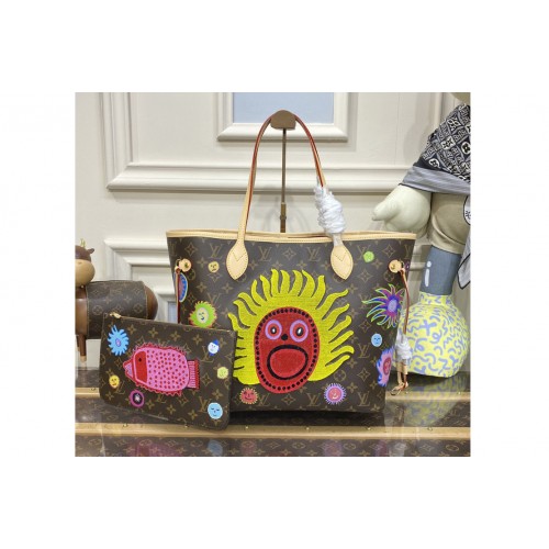 Louis Vuitton M46447 LVxYK Neverfull MM Bag in Monogram coated canvas with Faces print and embroidery