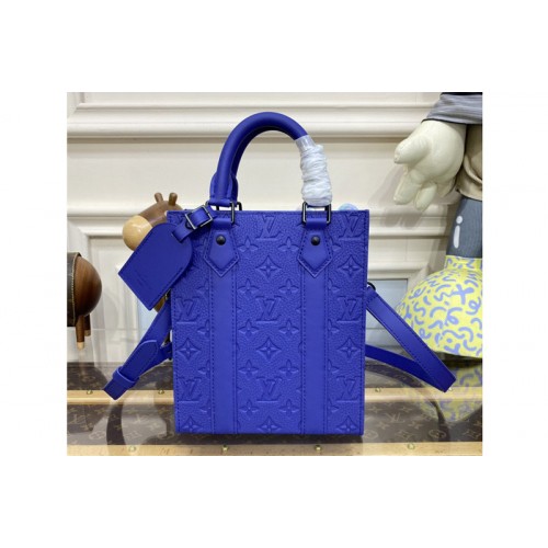 Louis Vuitton M46453 Sac Plat Mini Bag in Blue Embossed Taurillon Monogram cowhide leather