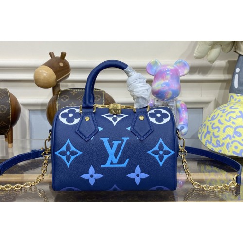 Louis Vuitton M46517 Speedy Bandoulière 20 Bag in Blue Monogram Empreinte leather