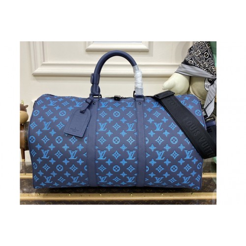 Louis Vuitton M46593 Keepall Bandoulière 50 bag in Navy River Blue Calf leather