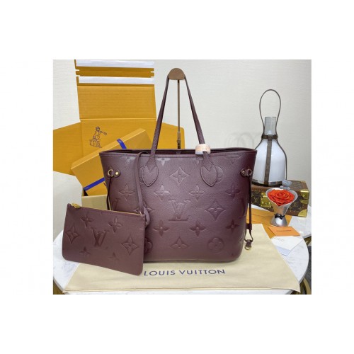 Louis Vuitton M46599 Neverfull MM tote bag in Wine Red Monogram Empreinte embossed grained cowhide leather
