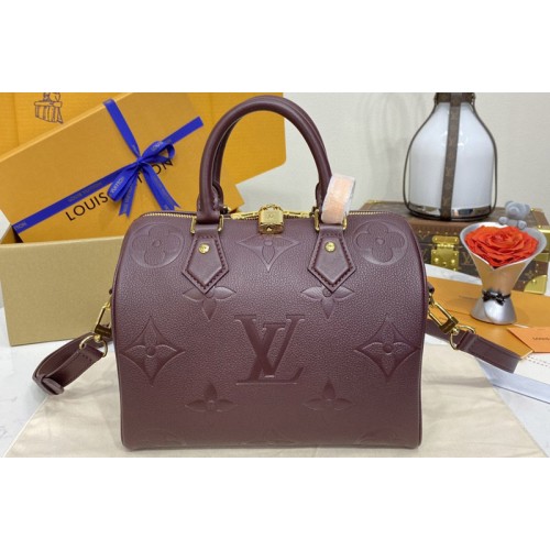 Louis Vuitton M46646 Speedy Bandouliere 25 Bag in Wine Red Monogram Empreinte embossed grained cowhide leather