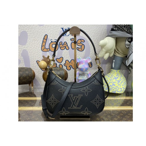 Louis Vuitton M46735 Bagatelle handbag in Black Monogram Empreinte grained cowhide leather with studs