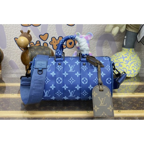 Louis Vuitton M46803 Keepall Bandouliere 25 city bag in Atlantic Blue Monogram coated canvas