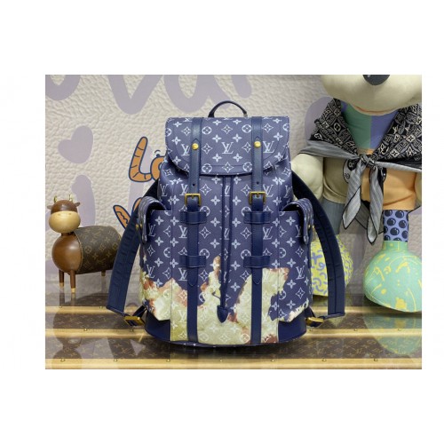 Louis Vuitton M46805 Christopher MM backpack in Ink Blue Monogram Bleach coated canvas