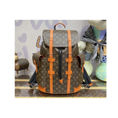 Louis Vuitton M46814 Christopher MM backpack in Monogram Macassar coated canvas and cowhide leather With Orange