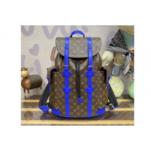 Louis Vuitton M46813 Christopher MM backpack in Monogram Macassar coated canvas and cowhide leather With Blue