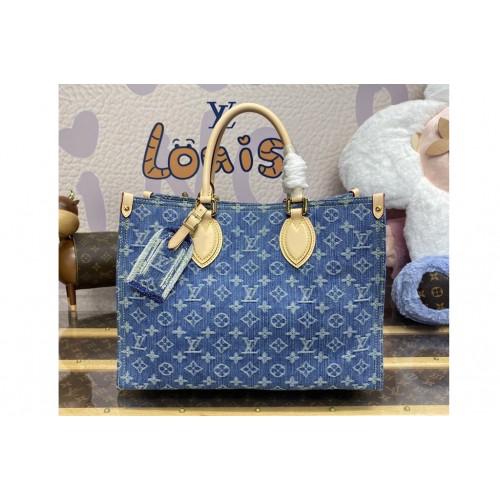 Louis Vuitton M46871 OnTheGo MM tote bag in Denim Blue Monogram Denim canvas