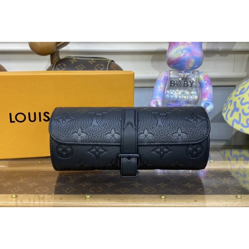 Louis Vuitton M47530 3 Watch Case in Black Monogram-embossed Taurillon leather