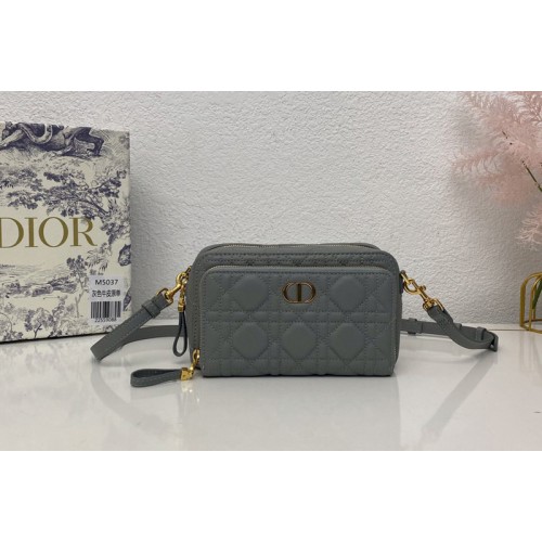 Christian Dior S5037 Dior Caro double pouch in Blue Supple Cannage Calfskin