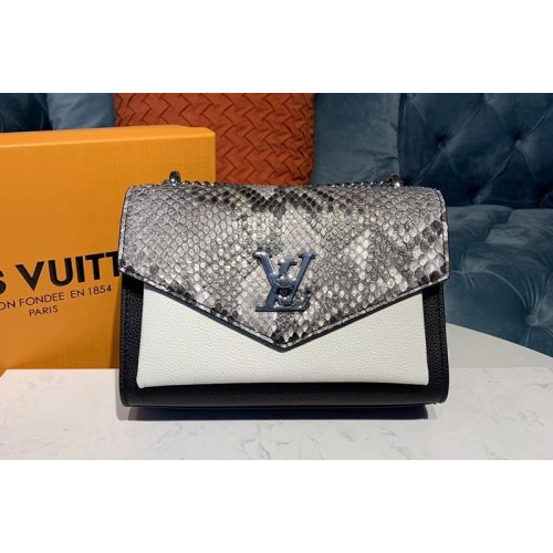 Louis Vuitton N97005 Mylockme BB handbag black and cream Grained calf leather and python skin