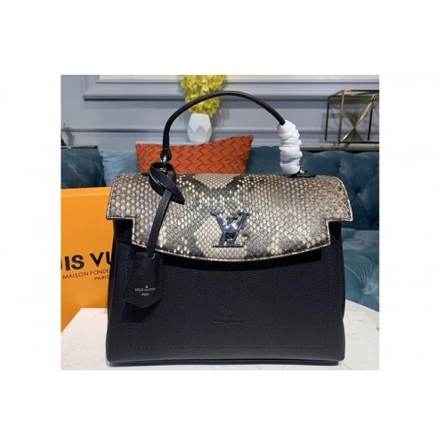 Louis Vuitton N97009 Lockme Ever MM handbag black Grained calf leather and python skin