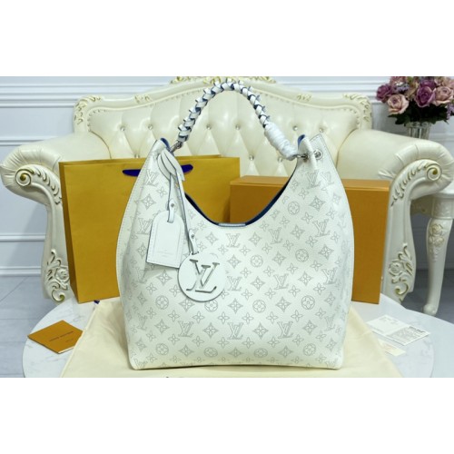 Louis Vuitton M53188 Carmel hobo bag in White Mahina calf leather