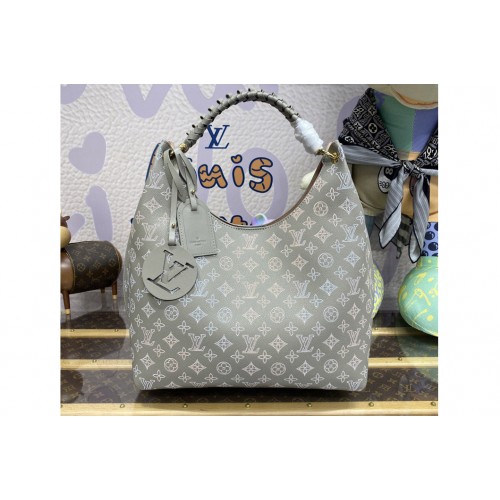 Louis Vuitton M23396 Carmel hobo bag in Gray Mahina perforated calfskin leather