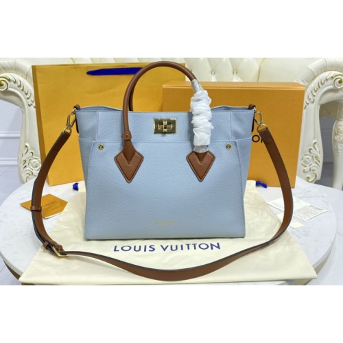 Louis Vuitton M56078 On My Side MM tote Bag in Olympe Blue Plain and perforated calf leather