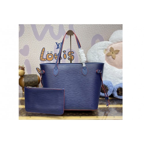 Louis Vuitton M54185 Neverfull MM tote Bag in Blue Epi leather
