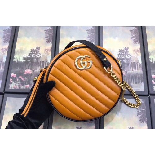 Gucci Marmont mini round shoulder bags cognac leather