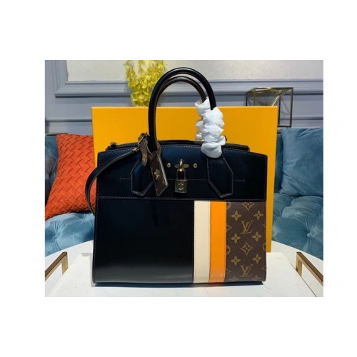 Louis Vuitton M55433 City Steamer PM handbags Black Yellow Beige Calf leather and Monogram Canvas