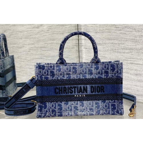Dior S5573 Christian Dior Mini Dior Book Tote bag in Blue Denim Dior Oblique Jacquard