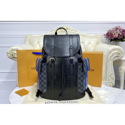 Louis Vuitton M56600 Christopher backpack in Black Epi leather and Damier Graphite coated canvas