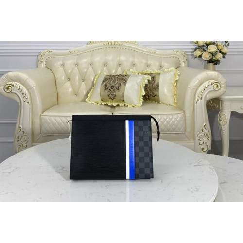 Louis Vuitton M56827 Pochette Voyage MM in Black Epi leather and Damier Graphite coated canvas