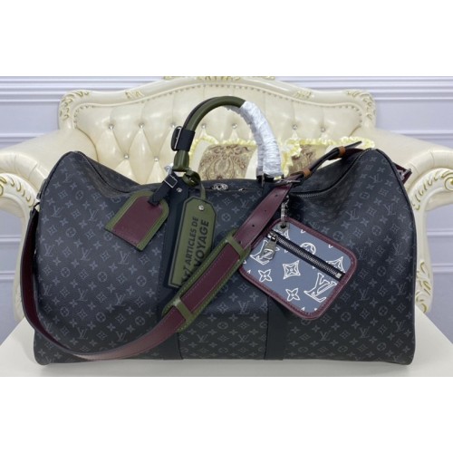 Louis Vuitton M56856 Keepall Bandouliere 50 Bag in Monogram Eclipse coated canvas and cowhide leather