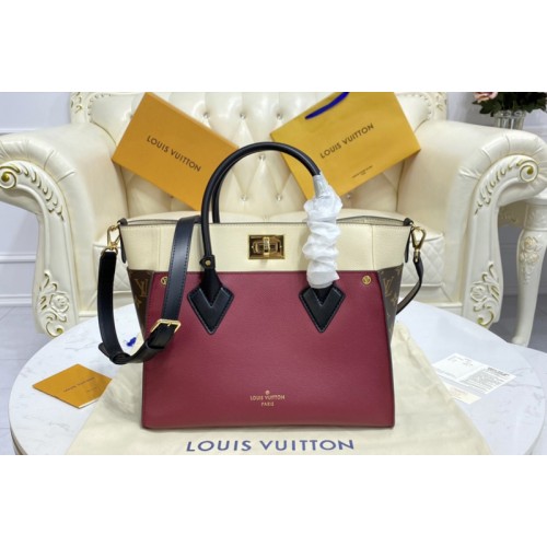 Louis Vuitton M56934 On My Side MM tote bag in Wine Calfskin and Monogram coated canvas