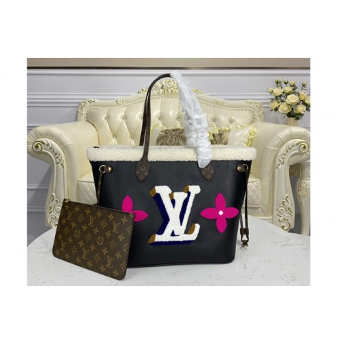 Louis Vuitton M56960 Neverfull MM Bag in Black Cowhide Leather
