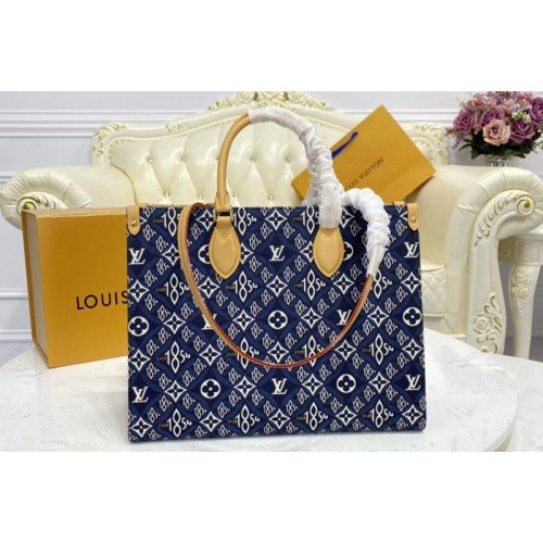 Louis Vuitton M57396 OnTheGo GM tote bag in Blue Jacquard Since 1854 textile