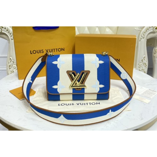 Louis Vuitton M57659 Twist MM handbag in Blue Embroidered canvas and calf leather Louis Vuitton M57659 Twist MM handbag in Blue Embroidered canvas and calf leather