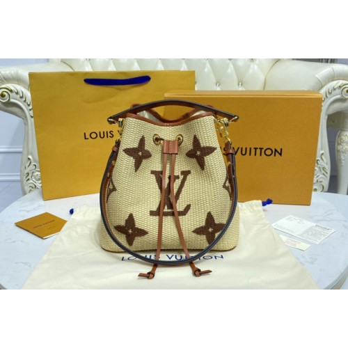Louis Vuitton M57704 NeoNoe MM bucket bag in Tan Sustainable raffia-like woven textile and cowhide leather