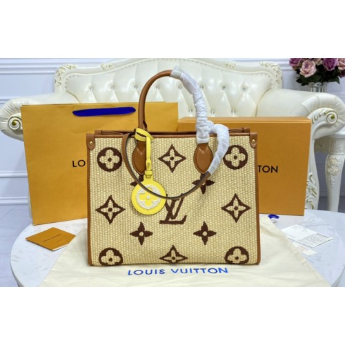 Louis Vuitton M57707 OnTheGo MM tote bag in Tan Monogram Raffia