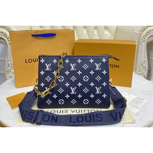 Louis Vuitton M59398 Coussin PM handbag in Black   White Monogram-embossed foamed lambskin