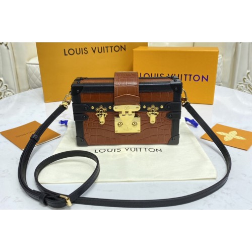 Louis Vuitton N98998 Petite Malle handbag in Brown Brilliant Alligator leather