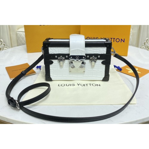 Louis Vuitton N93817 Petite Malle handbag in White Brilliant Alligator leather