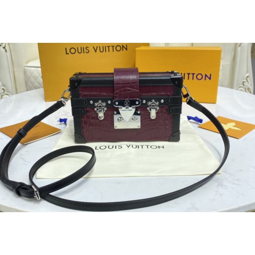 Louis Vuitton N93803 Petite Malle handbag in Burgundy Brilliant Alligator leather