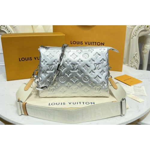 Louis Vuitton M57913 Coussin PM handbag in Silver Monogram-embossed puffy lambskin