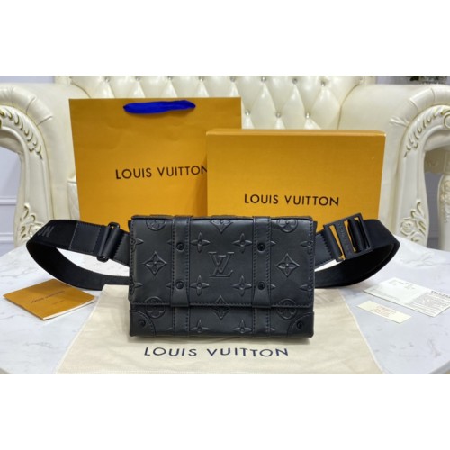 Louis Vuitton M57952 Trunk Slingbag in Black Monogram Seal cowhide leather