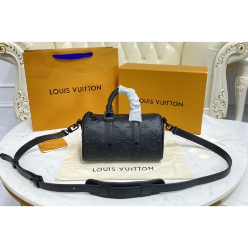 Louis Vuitton M57960 Keepall XS bag in Black Monogram Seal cowhide leather