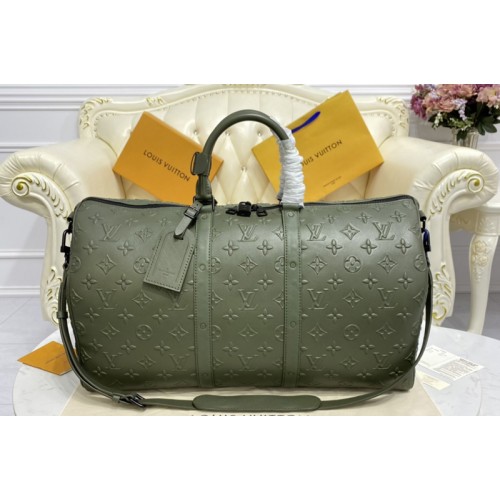 Louis Vuitton M57963 Keepall Bandoulière 50 Travel Bag in Khaki Monogram Seal cowhide leather