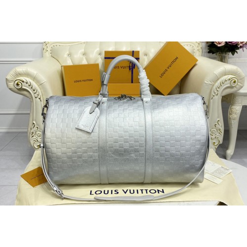 Louis Vuitton N58041 Keepall 50 Bandouliere bag in Silver Cowhide leather