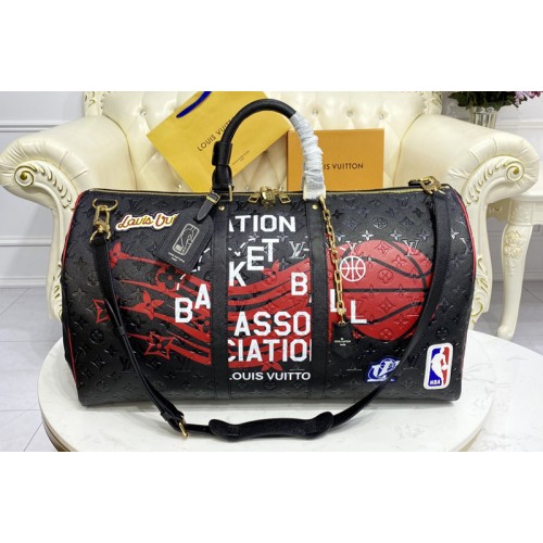 Louis Vuitton M58516 LVxNBA Keepall triangle Bandoulière 55 Travel Bag in Black Cowhide leather