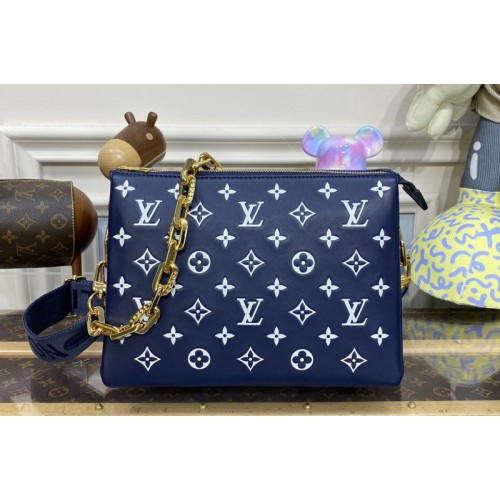 Louis Vuitton M58626 Coussin PM handbag in Blue Monogram-embossed puffy lambskin