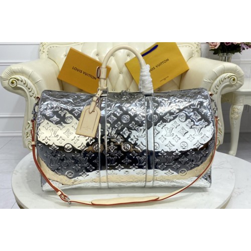Louis Vuitton M58758 Keepall Bandoulière 50 bag in Silver Monogram vernis Louis Vuitton M58758 Keepall Bandoulière 50 bag in Silver Monogram vernis