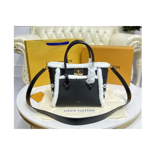 Louis Vuitton M58918 On My Side PM handbag in Black Shearling and grained calf leather